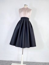 Black A-line Pleated Taffeta Skirt Outfit Women Plus Size Glossy Midi Skirt  image 4