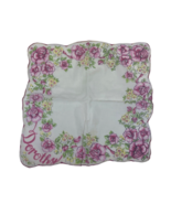 Named Handkerchief Dorothy Vintage Scalloped Edge Pink Flower Yellow Flower - $12.97