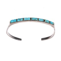 6.25&quot; 40&#39;s-50&#39;s Zuni hand carved turquoise slim silver cuff bracelet - $237.60