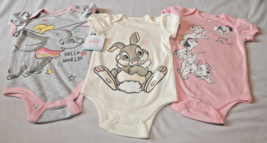 3 pc Disney Bodysuit Set Girls Size 12 Months Baby Thumper Dumbo 101 Dalmations - £18.48 GBP