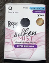 L&#39;eggs ~ Silken Mist 2 Pair Women&#39;s Tights Hose Black Mist Control Top U... - $12.86