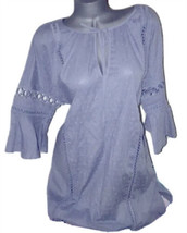 Victorias Secret Eyelet Tunic Shirt top Ruffle Crochet Cover up Pale Blu... - $19.61