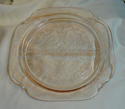 Pink Depression Glass Divided Plate, Madrid Pattern, Lace Glass, Vintage... - $18.95