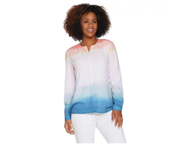 Kelly by Clinton Kelly Large Sunset Long Sleeve Printed Georgette Top A2... - £26.97 GBP