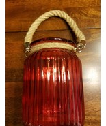 Decorative Hanging Jar ~ Red ~ Glass ~ 4.5&quot; x 6&quot; ~ Rope Handle ~ Candleh... - $22.44