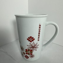 Starbucks Holiday 12 oz Mug Coffee Cup Tall White Red Gold Flowers Christmas - £15.77 GBP