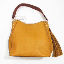 Jen &amp; Co Amber Hobo Vegan Faux Leather Mustard 13x11.5x5 inches - £41.50 GBP