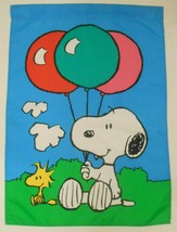 Snoopy &amp; Woodstock With Balloons Large Garden Flag Art Hanging Nylon 30x41&quot; - £31.52 GBP