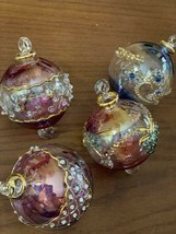 4X Mouth Blown EGYPTIAN Christmas Decoration Balls Pyrex Glass Gold Paint  5&quot; - £62.33 GBP