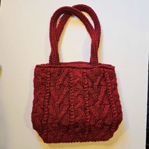 Old Navy Crocheted Purse Handbag Bag Cranberry Burgundy 10 1/2&quot; x 9 1/2&quot;... - $12.47