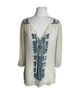 Maurices Womens Blouse Size Small Tunic Blouse Embroidered Semi Sheer 3/4 Sleeve - £11.73 GBP