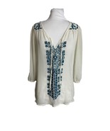 Maurices Womens Blouse Size Small Tunic Blouse Embroidered Semi Sheer 3/... - £11.59 GBP