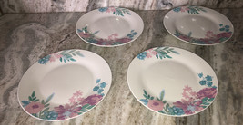 Royal Norfolk 10 1/2&quot; Dinner Plates Set Of 4 Rose/Teal Flower Print-NEW-... - £46.34 GBP