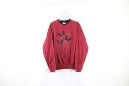 Vintage Streetwear Womens Large Faded Sequin Butterfly Crewneck Sweatshirt Red - $44.50