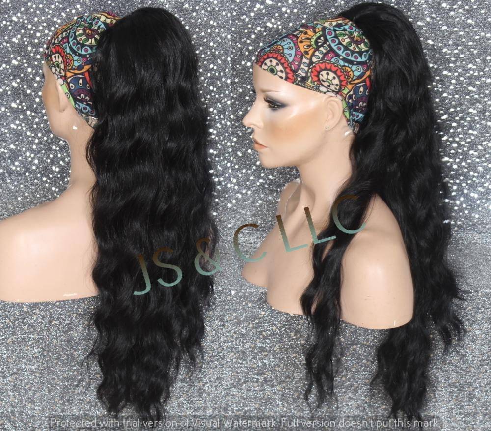 Black Silky Soft Full Ponytail Hairpiece with Body wavy Drawstring and C... - $45.95