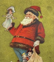 c.1909 Santa w/ Brown Fur Trim and Bag of Toys Christmas Postcard - Arch... - £7.79 GBP