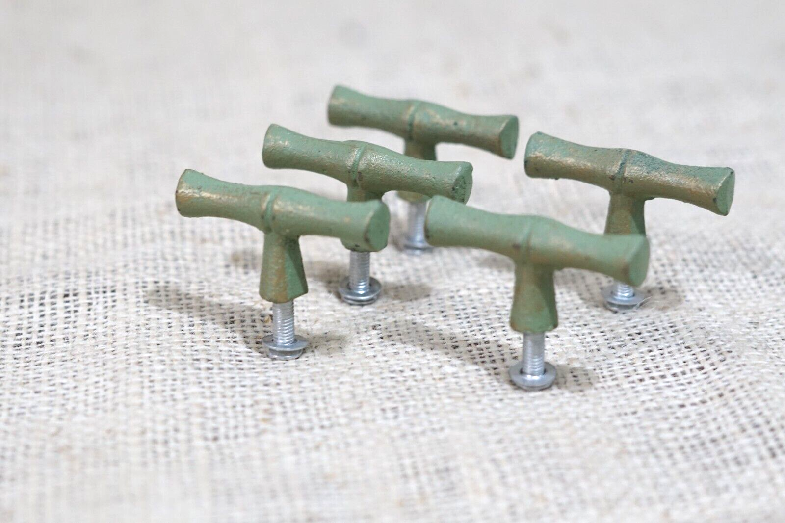 5 Bamboo Pulls T Handles Drawer Knobs Cabinet Pulls CAST IRON Hardware S... - $14.99