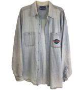 Hard Rock Cafe Mens Button Up Denim Shirt XL Light Wash Denim Vintage Logo - $14.80