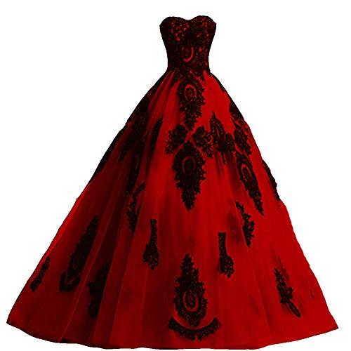 Plus Size Long Ball Gown Black Lace Gothic Evening Prom Dresses Wine Red US 18W