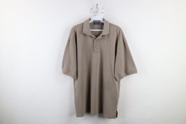 Vintage 90s Streetwear Mens Large Faded Thermal Waffle Knit Polo Shirt Beige - £30.99 GBP