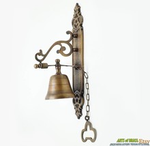 Victorian Solid Brass Door Bell Knocker - Antique Gate Front Doorbell - 10.27&quot; - £36.05 GBP
