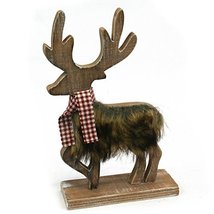 Faux Fur Wooden Reindeer ornament fluffy Christmas decoration - £17.88 GBP