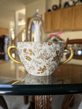 Vintage Limoges France Double Handle Tea Cup bright white and gold EUC - £25.48 GBP