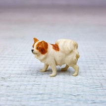 Vintage Miniature Papillon Dog Figurine White Brown Tiny 2cm - £15.35 GBP