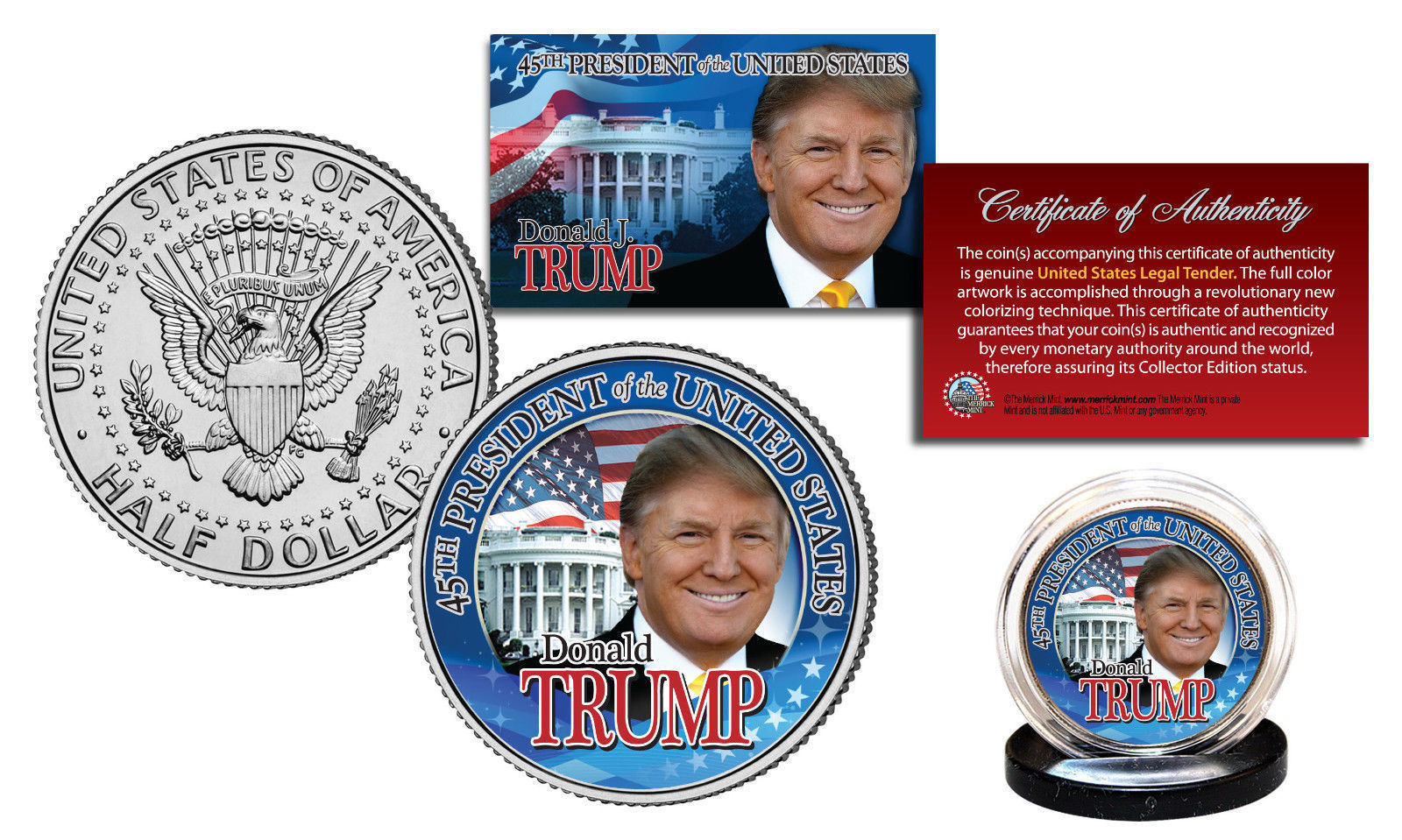 DONALD TRUMP 45th USA PRESIDENT 2016 JFK Half Dollar Coin WHITE HOUSE - $11.83