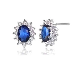 Natural 925 Sterling Silver Lab Sapphire Gemstone Earing, Best Anniversary Gift - £63.01 GBP