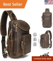Men&#39;s Full Grain Crazy Horse Leather Sling Bag - 3 Compartment Travel Pack - $149.99
