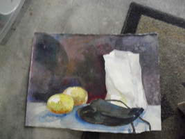 Original Watercolor Painting - Still Life Purse Paper Bag and Lemons - £19.50 GBP