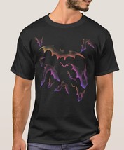 Bat Lovers Colorful Flying Bats City Lights Tee Shirt- Black - Men&#39;s - £21.20 GBP