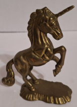 Vintage Solid Brass Prancing Rearing Unicorn Statue Figurine Figure 5 inches  - £17.64 GBP