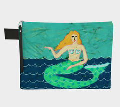 Green Mermaid Abstract Art Canvas Zipper Pouch Wristlet Clutch Bag Purse Handbag - £35.58 GBP
