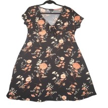 Justify Womens XL Mini Dress Black Floral V-Neck Tie Front Short Sleeve - $14.68