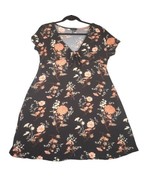 Justify Womens XL Mini Dress Black Floral V-Neck Tie Front Short Sleeve - £11.36 GBP
