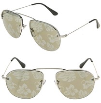 PRADA TEDDY 58O PR58OS Aviator Silver Yellow Hibiscus Mirror Print Sungl... - $346.50