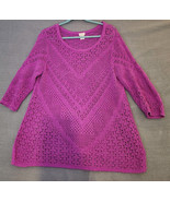 Chicos Sweater Womens 2 Large Purple 3/4 Sleeve Open Knit Tunic Crochet ... - $19.75