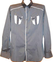 Karl Mommoo Gray Blue Striped Design White Men&#39;s Cotton Italy Shirt Size... - $64.22