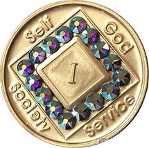 1 Year NA Medallion Bronze Amethyst Swarovski Crystal Chip - £15.02 GBP