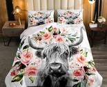 Highland Cow Flower Comforter Set Full Size Bull Cattle Western Funny An... - $45.99
