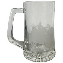 Stetson 7 inch Tall Glass Beer Mug Etched Cowboy Western Scene Collectors Item - £5.93 GBP