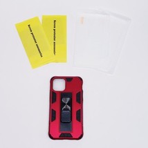 iPhone 11 Pro Red &amp; Black Metallic Hard Case w/ Kickstand + 2 Screen Protectors - £12.57 GBP