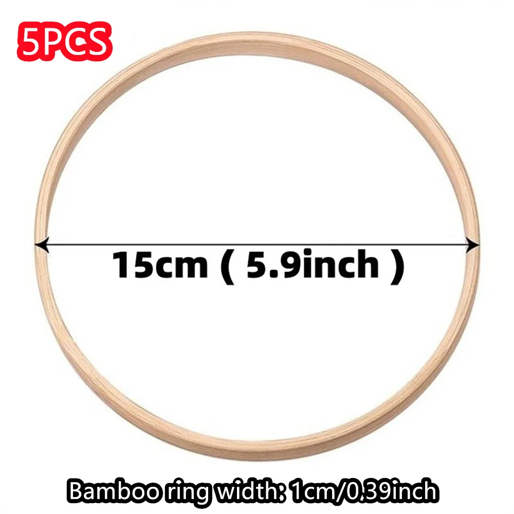 5Pcs Ring Round Wooden Bamboo Hoop Frame DIY Wreath Decorative Circle -1... - $13.16 CAD