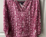 Style &amp; Co 3/4 Sleeve Linen Top Womens Size 4 Pink V Neck Cutouts - £15.69 GBP
