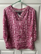 Style &amp; Co 3/4 Sleeve Linen Top Womens Size 4 Pink V Neck Cutouts - £15.59 GBP