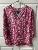 Style &amp; Co 3/4 Sleeve Linen Top Womens Size 4 Pink V Neck Cutouts - £15.54 GBP