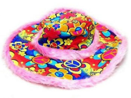 FUZZY PINK PEACE SIGN WIDE BRIM HAT dress up costume - $6.64