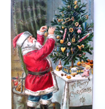 Santa Claus Christmas Postcard Mica Glitte X-mas Tree Toys P Sanders Embossed - £23.65 GBP